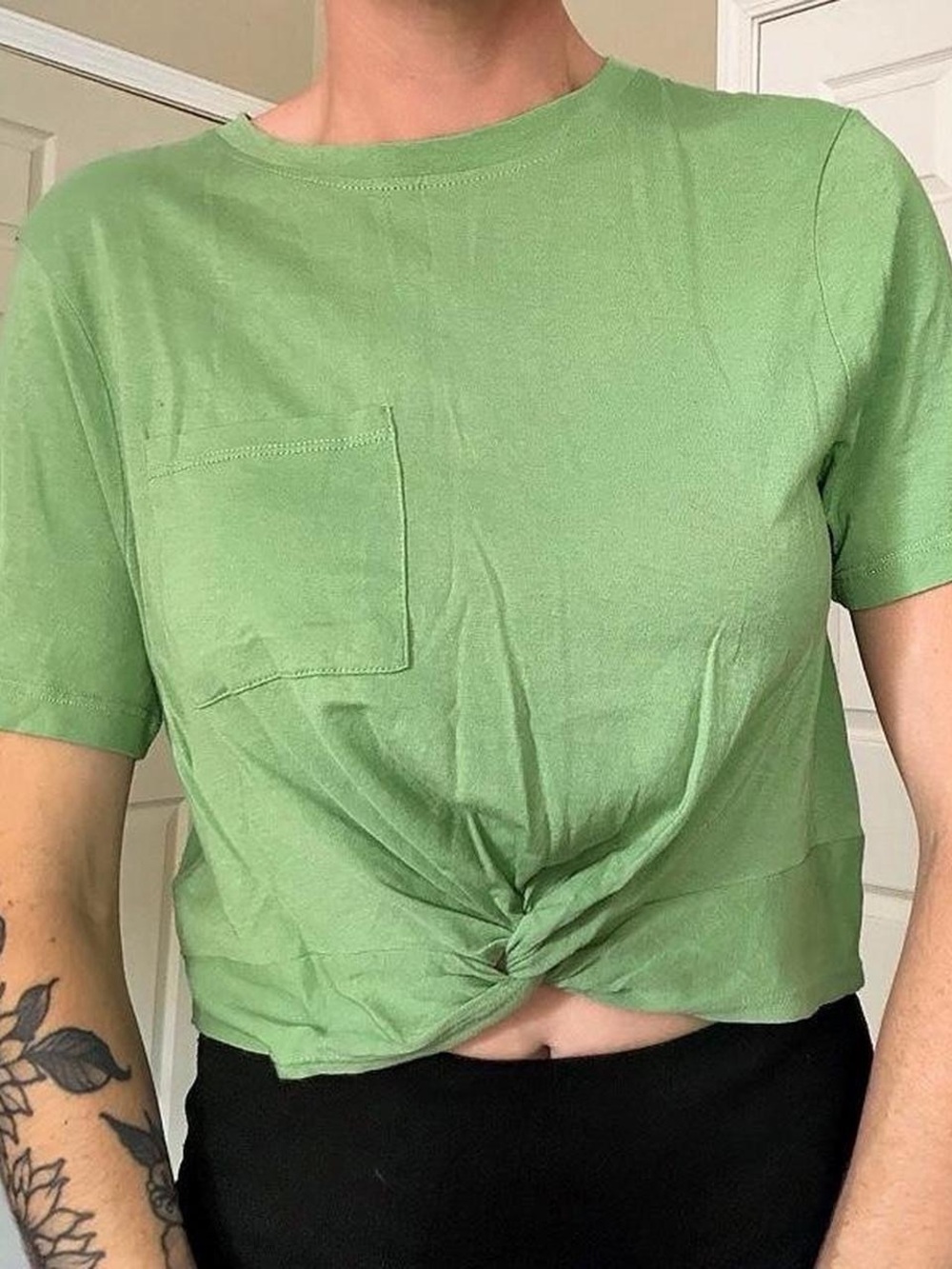 Green Knot-Front Pocket Tee